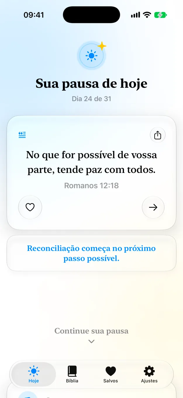 Tela inicial do Devotion com leitura e reflexão do dia